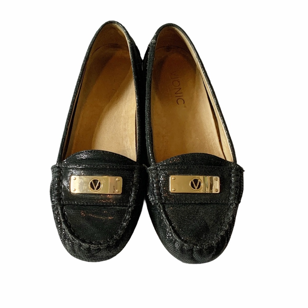 VIONIC BLACK SNAKESKIN LOAFERS
